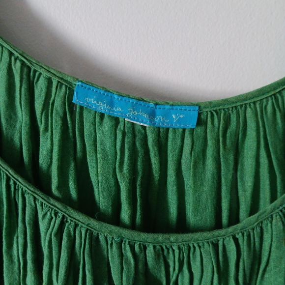 VIRGINIA JOHNSON Green + Blue Cotton Voile Puff Sleeve Blouse L - Picture 2 of 4